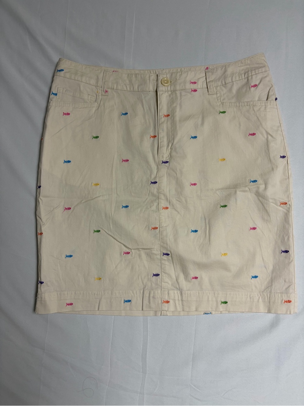 Hannah Cream Mini Skirt with Multicolor Fish Embroidery